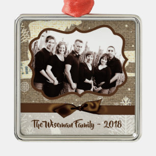 Ornement de Noël personnalisé Burlap Deer PHOTO