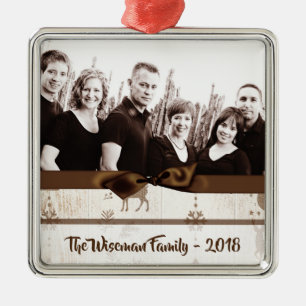 Ornement de Noël personnalisé Burlap Deer PHOTO