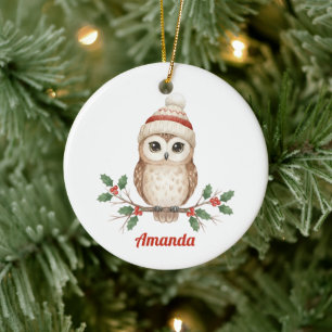 Ornement de Noël personnalisé de chouette fantaisi