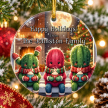 Ornement de Noël personnalisé de famille de cactus