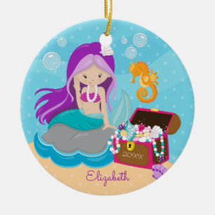 Ornement de Noël personnalisé de sirène mignonne