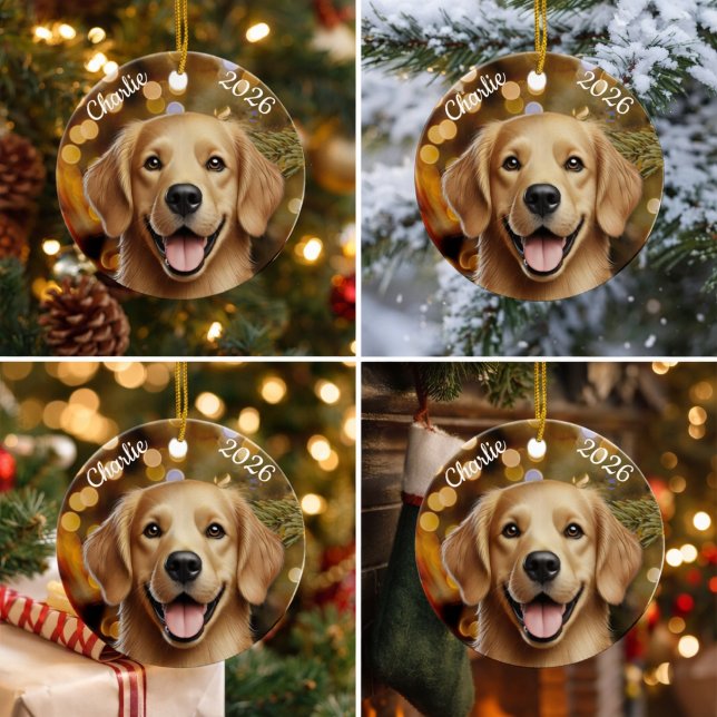 Ornement de Noël personnalisé en forme de Retrieve (Personalized Golden Retriever Christmas Ornament)
