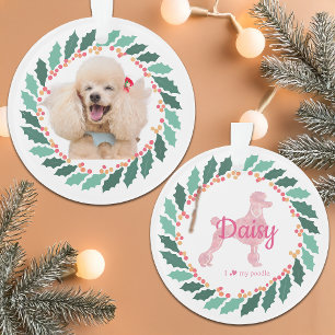 Ornement de Noël personnalisé pour chien rose phot
