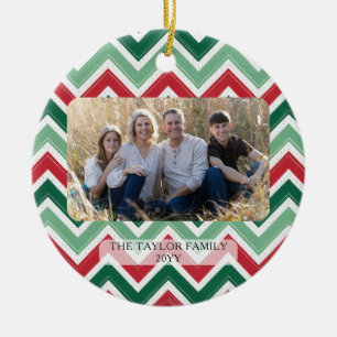 Ornement de Noël personnalisé rouge vert chevron a