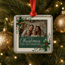 Ornement de Noël photo personnalisé Crème Botaniqu