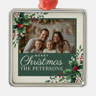 Ornement de Noël photo personnalisé Crème Botaniqu