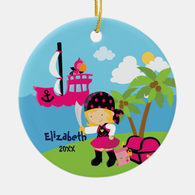 Ornement de Noël Pirate Fille Rose Mignonne (Devant)