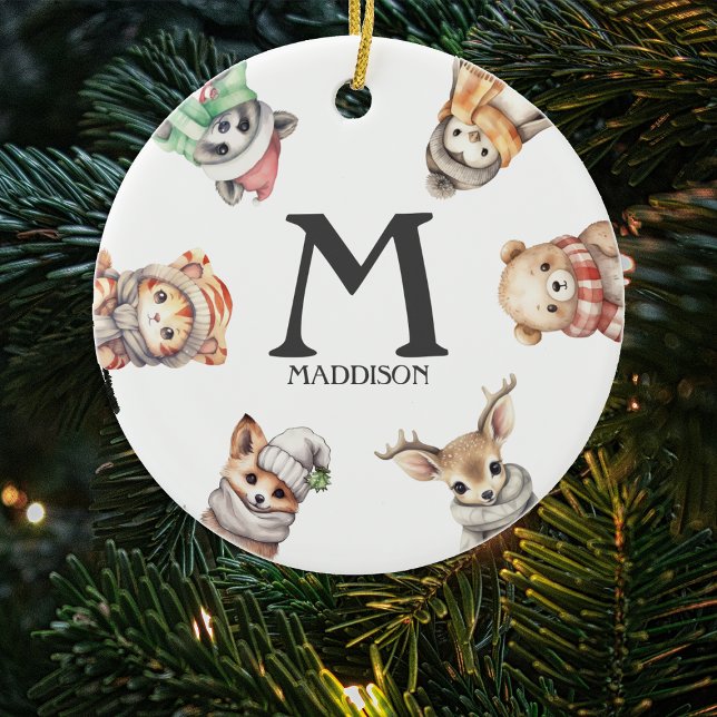 Ornement de Noël pour arbre avec monogramme animal (Créateur téléchargé)