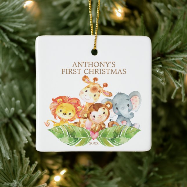 Ornement de Noël pour bébé : Animaux de safari (Arbre)