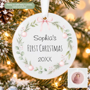 Ornement de Noël pour bébé, Couronne rose pour pho