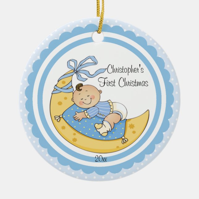 Ornement de Noël pour bébé garçon Lune Premier Noë (Devant)