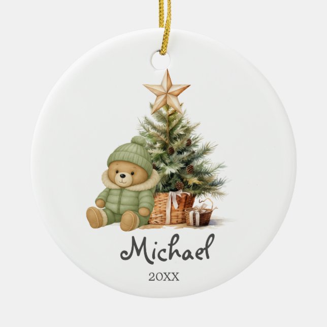 Ornement de Noël pour bébé Ourson et Arbres de Sag (Devant)