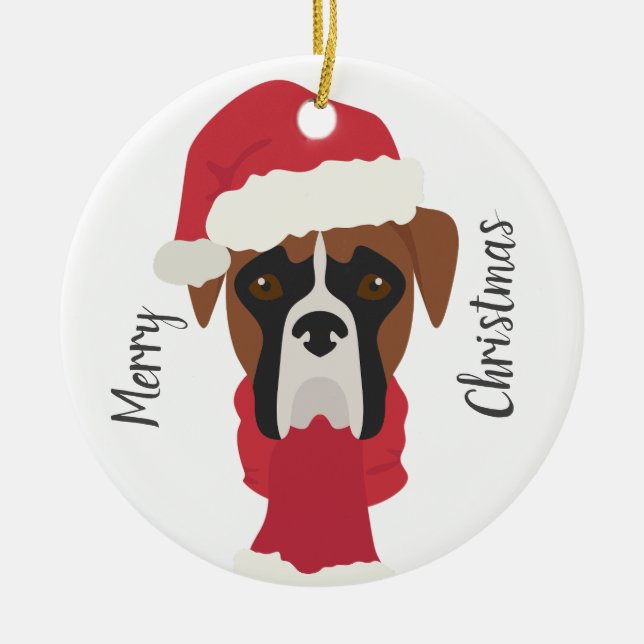 Ornement de Noël pour chien de boxe. Neige (Devant)