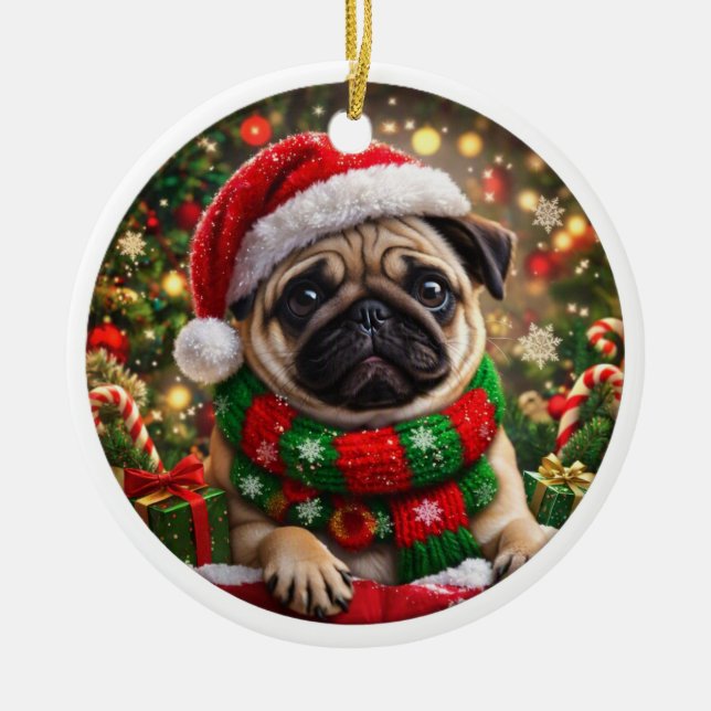 Ornement de Noël Pug Adorable (Devant)