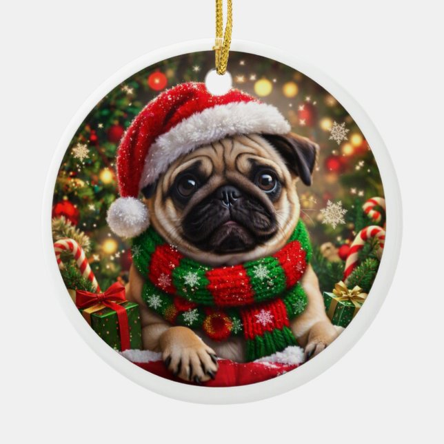 Ornement de Noël Pug Adorable (Devant)