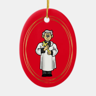 Ornement de Noël représentant un prêtre tenant une