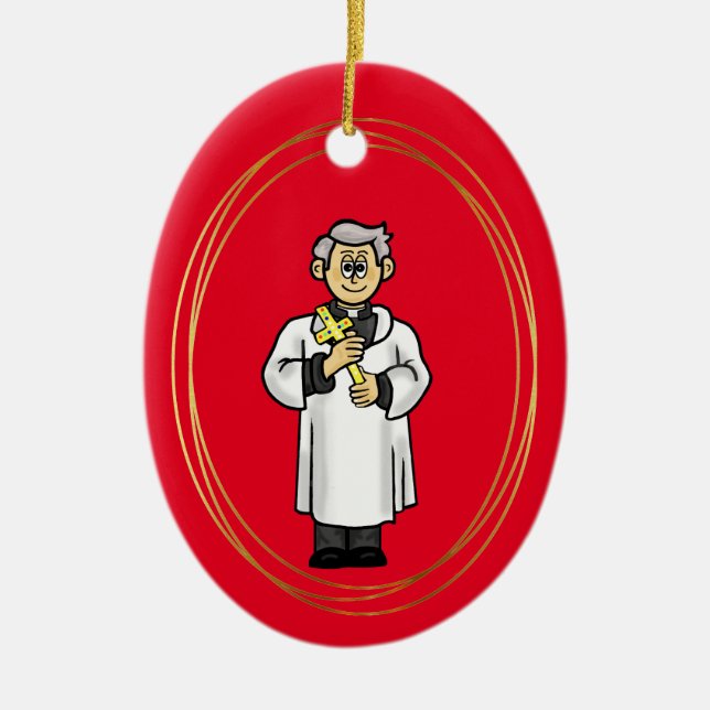 Ornement de Noël représentant un prêtre tenant une (Devant)