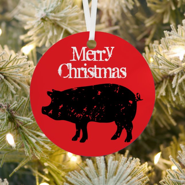 Ornement de Noël rond avec silhouette de cochon (Insitu)