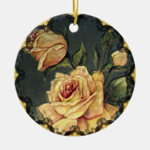 Ornement de Noël Roses Jaunes Vintage