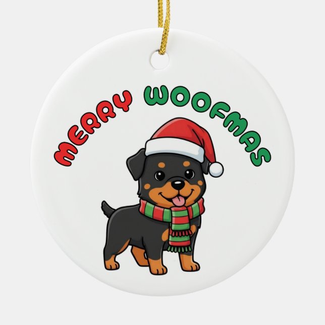 Ornement de Noël Rottweiler : Joyeux Woofmas (Devant)
