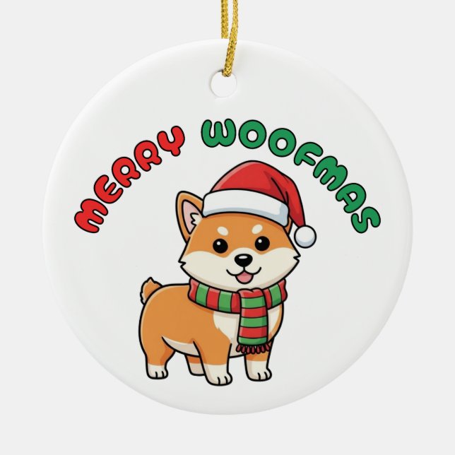Ornement de Noël Shiba Inu : Joyeux Woofmas (Devant)