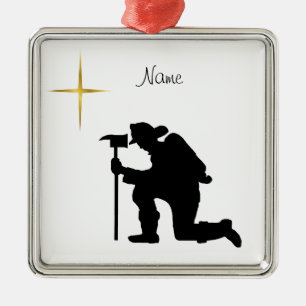 Ornement de Noël Silhouette Fireman Kneeling