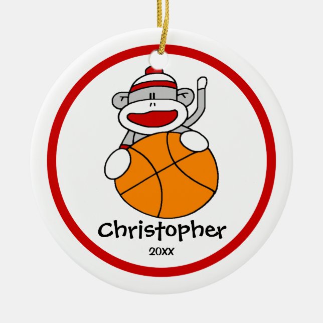 Ornement de Noël Singe Chaussette Basketball Garço (Devant)