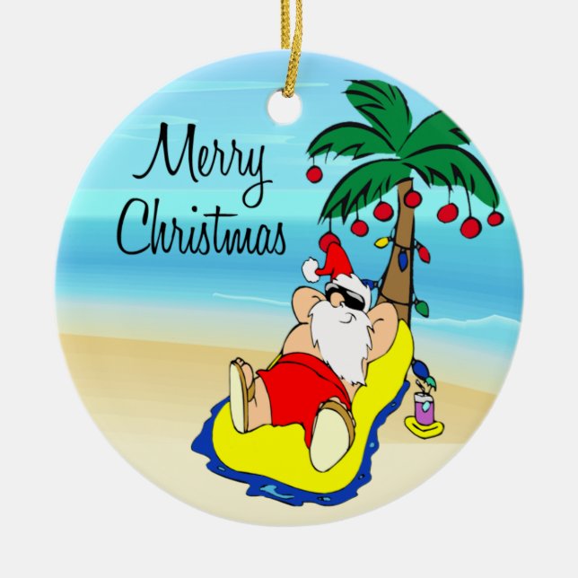 Ornement de Noël tropical relaxant du Père Noël (Devant)