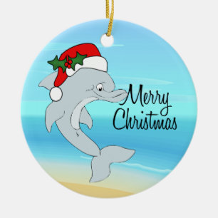 Ornement de Noël tropical Santa Dolphin