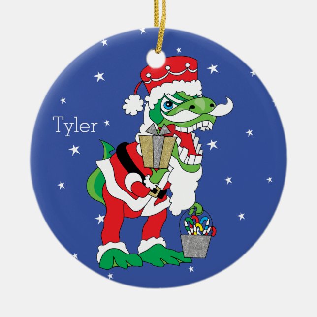 Ornement de Noël TySantasaurus Rex Personnalisable (Devant)