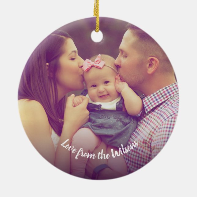 Ornement de Noël vert avec photo personnalisée (Dos)