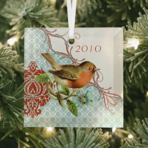 Ornement de Noël vintage Bird Damask