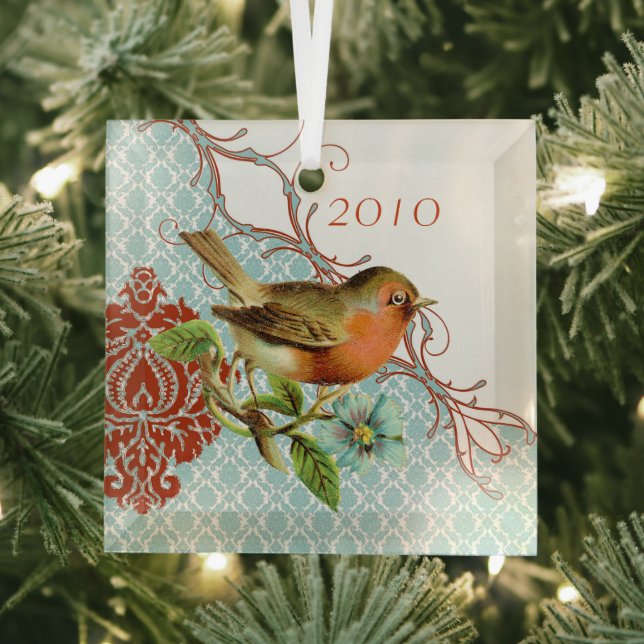 Ornement de Noël vintage Bird Damask (Insitu)