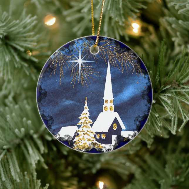 Ornement de Noël vintage d'église enneigée (Arbre)