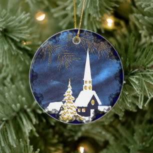 Ornement de Noël vintage d'église enneigée