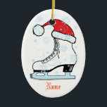 Ornement de patinage sur glace<br><div class="desc">Patinage sur glace personnalisé portant un chapeau santa. Votre nom d'un côté et celui de l'autre.</div>