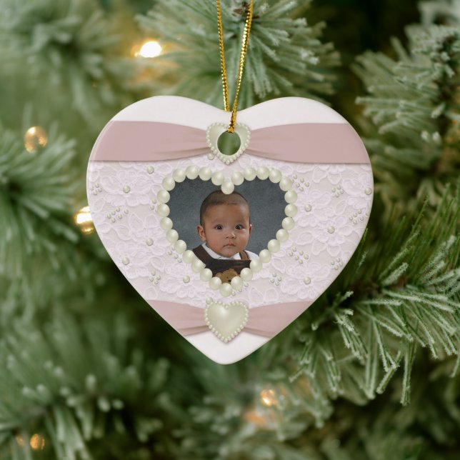 Ornement de photo de bébé en perle de dentelle pas (Arbre)