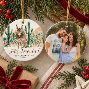 Ornement de photo de famille de l'âne Feliz Navida