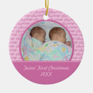 Ornement de photo de Noël de jumeaux de rose