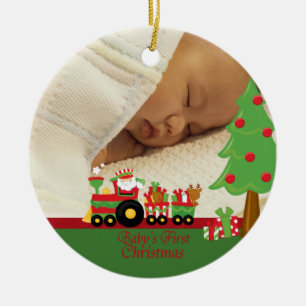 Ornement de photo de Noël du bébé de train de Père