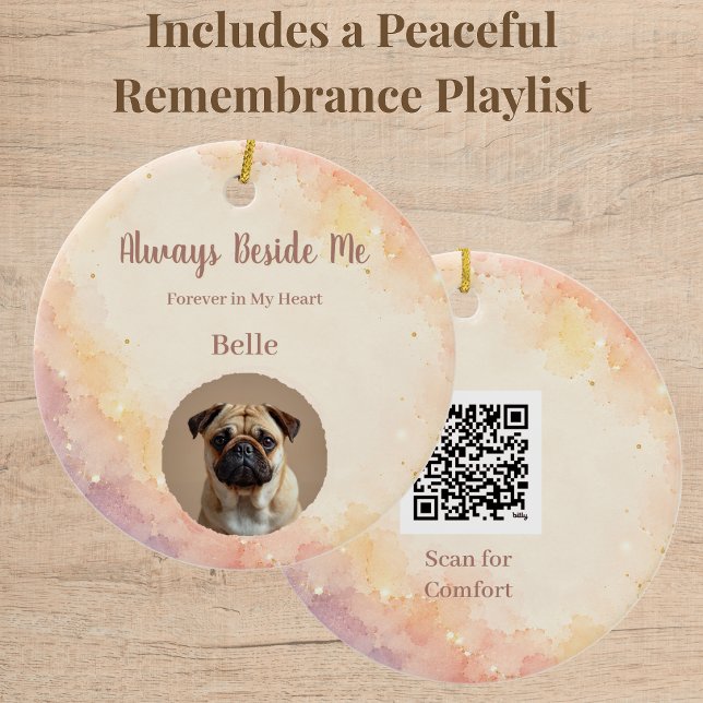 Ornement de photo de souvenir de compagnie avec co (Personalized pet memorial ornament with photo and QR code, a meaningful Rainbow Bridge keepsake gift)