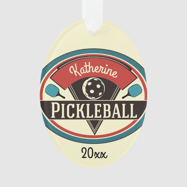 Ornement de Pickleball - conception vintage (devant)