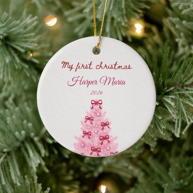 Ornement de premier Noël pour bébé fille Ruban ros (Arbre)