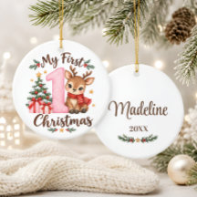 Ornement de renne rose pour le premier Noël de béb