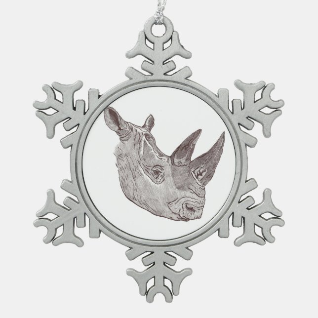 Ornement de rhinocéros de flocon de neige d'étain (Devant)