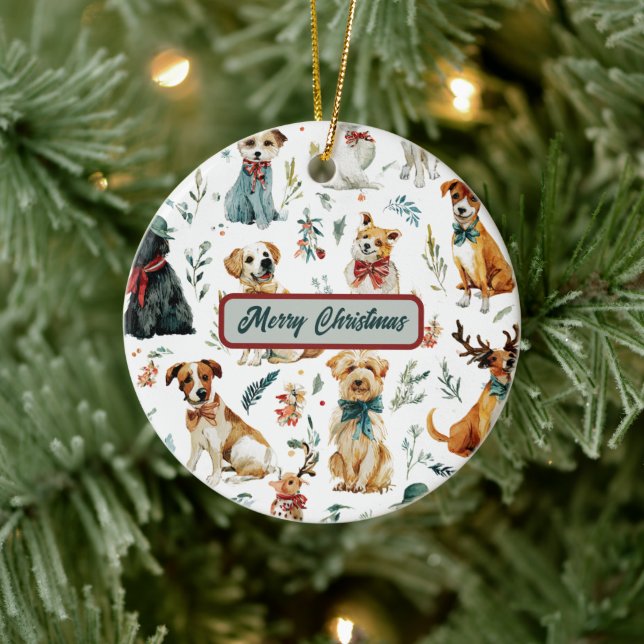 Ornement de sapin de Noël chiots aquarelle (Arbre)