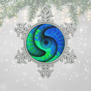 Ornement de snowflake de Boho Blue et Green Swirl