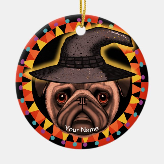 Ornement de sorcière Pug (Devant)