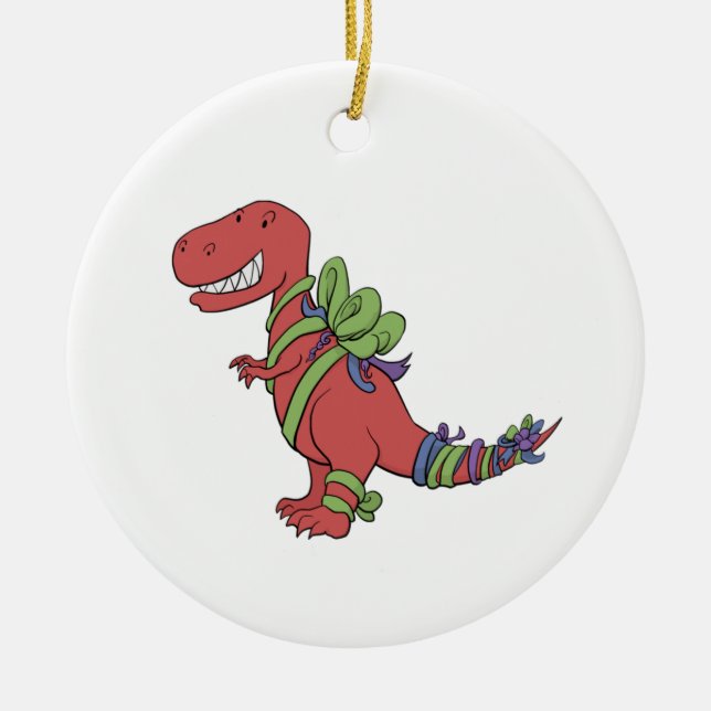 Ornement de T-Rex Chirstmas-Ribboned (Devant)