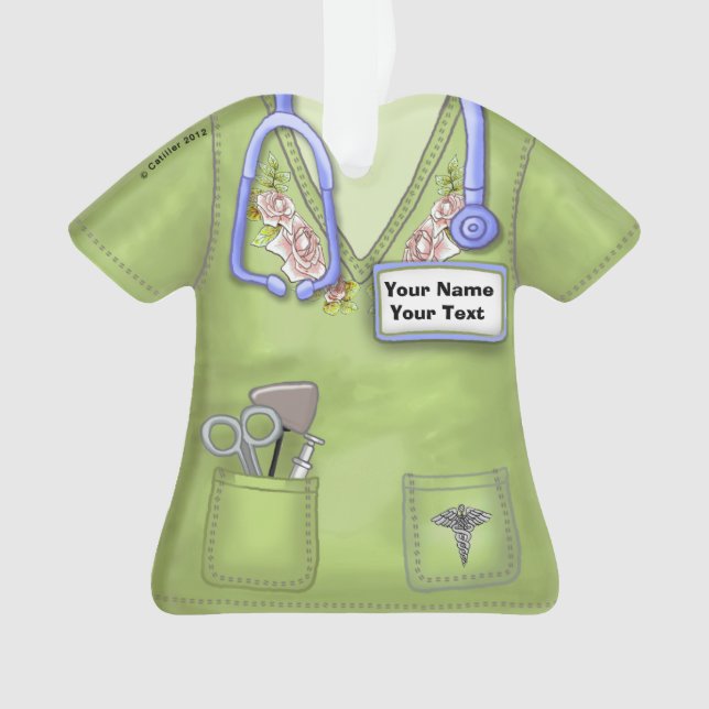 Ornement de tenue médicale d'infirmière Roses vert (devant)
